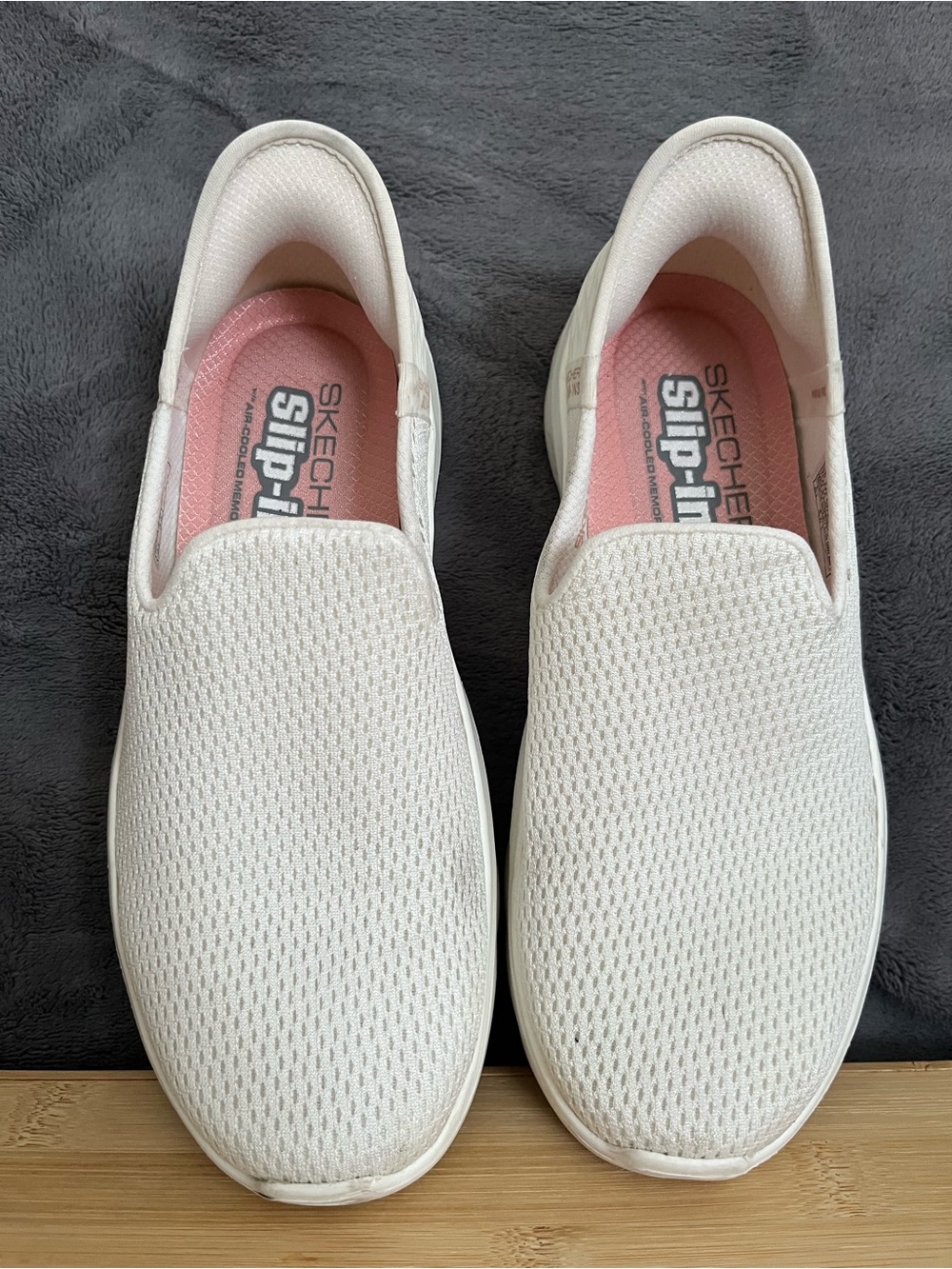 Skechers White Slip-On Sneakers with Pink Insole